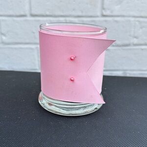 Glass Candle Holder Wrapped in Pink Ribbon Rose Scented Votive candle Pink Roses